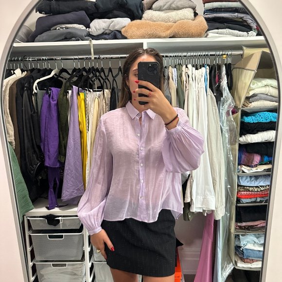 Zara lilac button down semi sheer blouse, size M - Picture 6 of 6